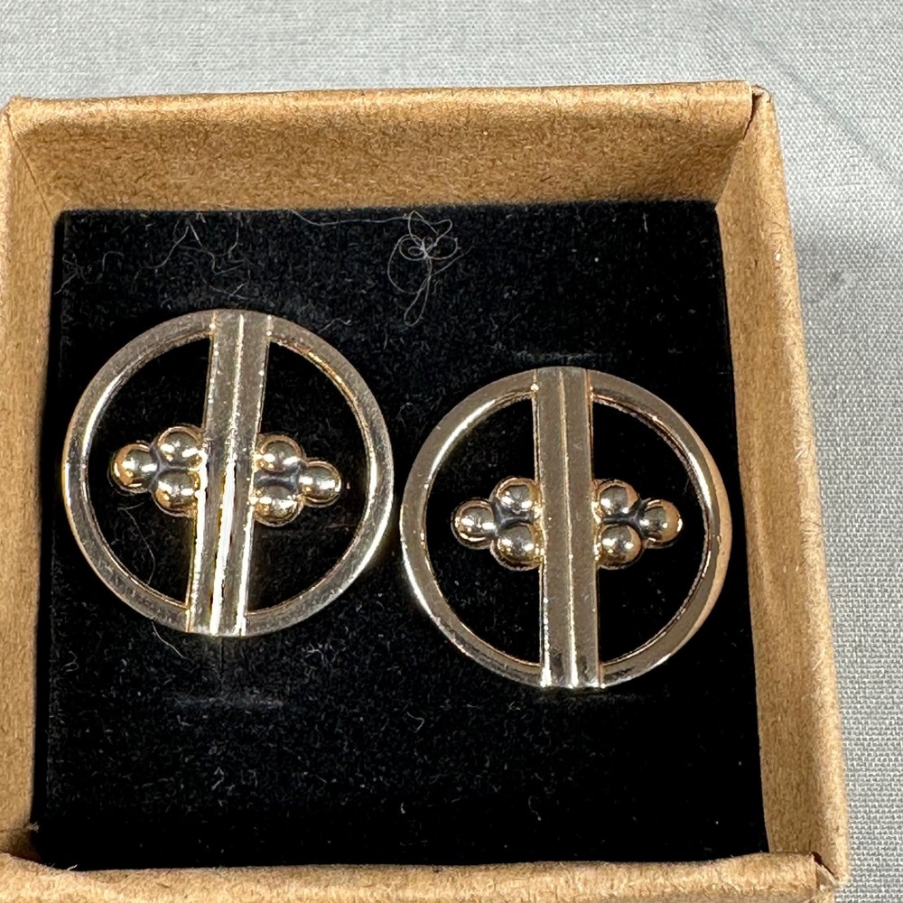 Vintage Swank Gold‎ Tone Cufflinks Modernist Circle Bar Design Mens Jewelry